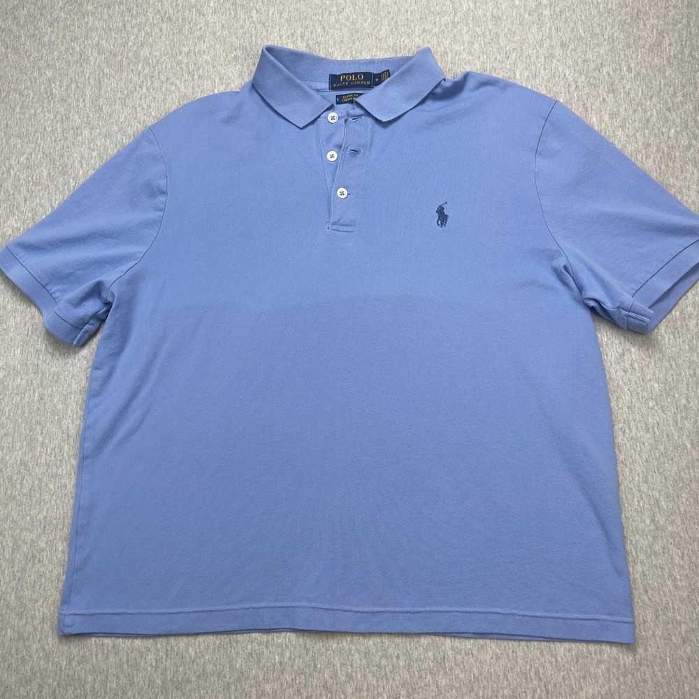 Polo Ralph Lauren Polo Shirt Womens Medium Classic Fit Stretch Mesh Blue EUC